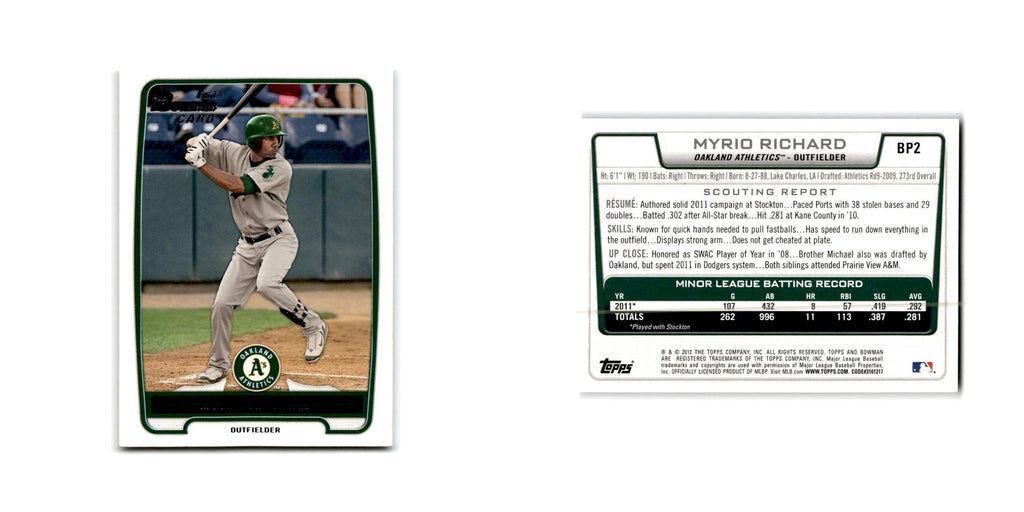 Myrio Richard 2012 Bowman Prospects #BP2 Oakland Athletics Baseball Card NM