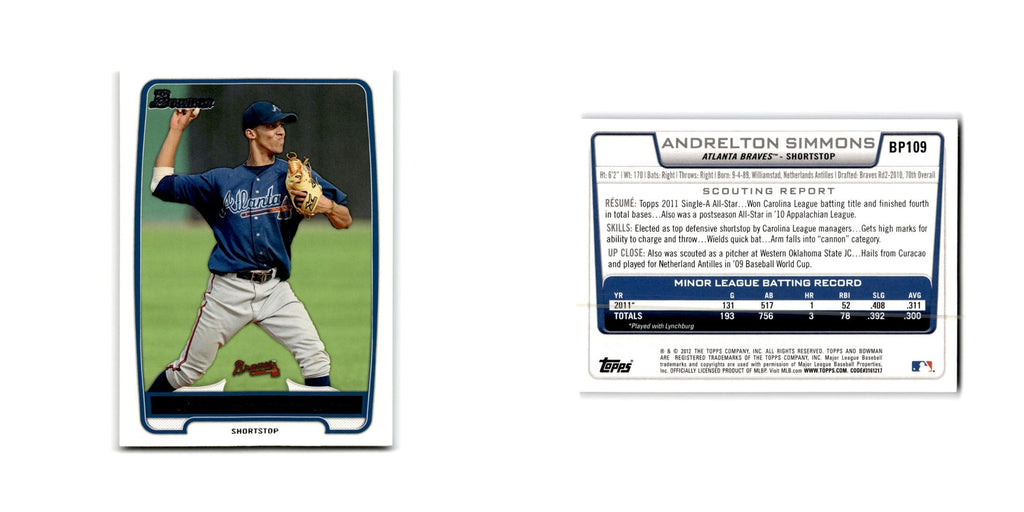 Andrelton Simmons 2012 Bowman Prospects #BP109 Atlanta Braves Baseball Card NM