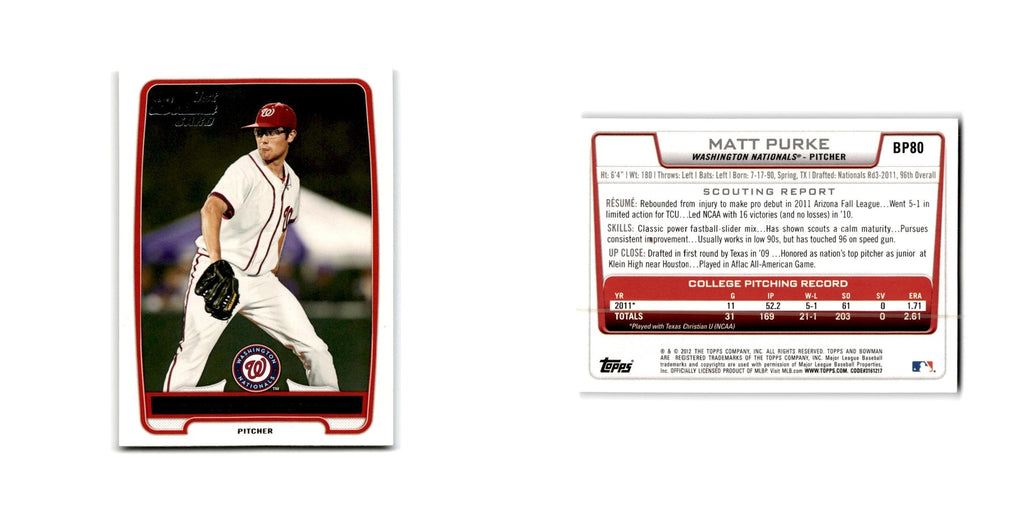 Matt Purke 2012 Bowman Prospects #BP80 Washington Nationals Baseball Card NM