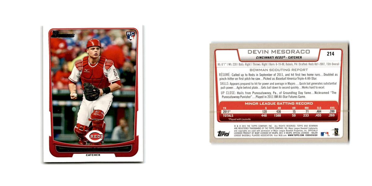 Devin Mesoraco Rookie 2012 Bowman #214 Cincinnati Reds Baseball Card NM