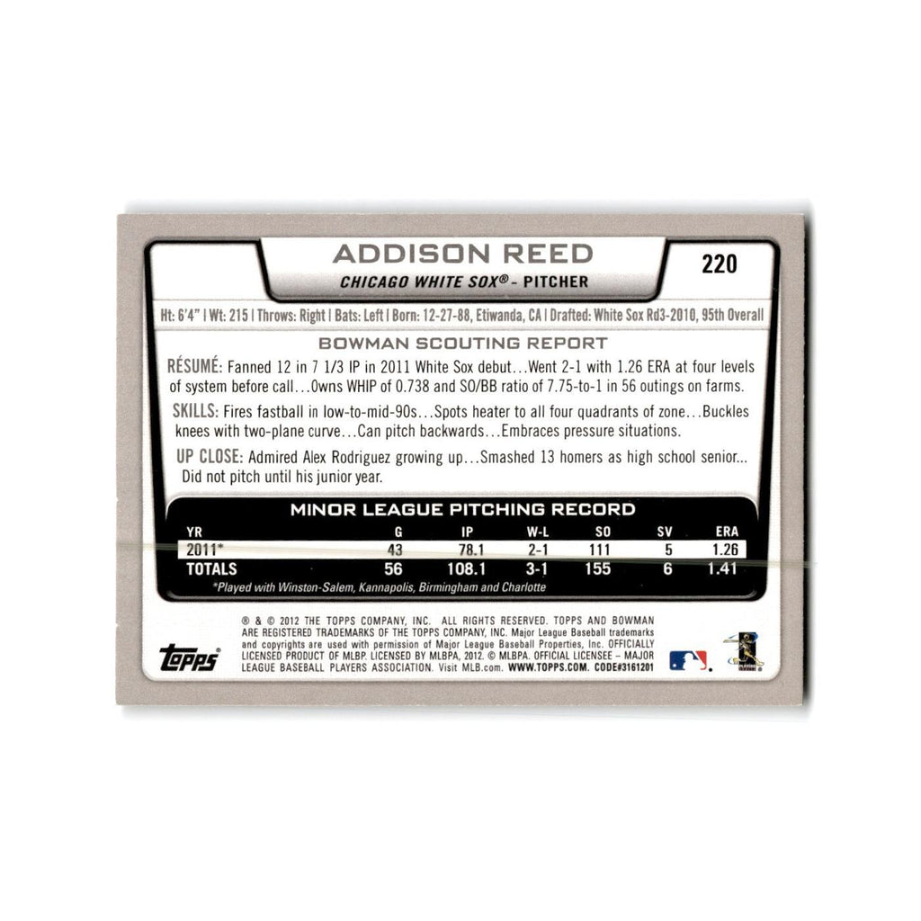 Addison Reed Rookie 2012 Bowman #220 Chicago White Sox Baseball Card NM