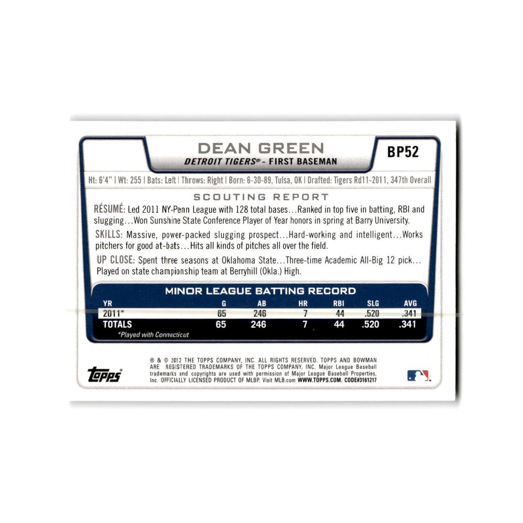 Dean Green 2012 Bowman Prospects #BP52 Detroit Tigers Baseball Card NM