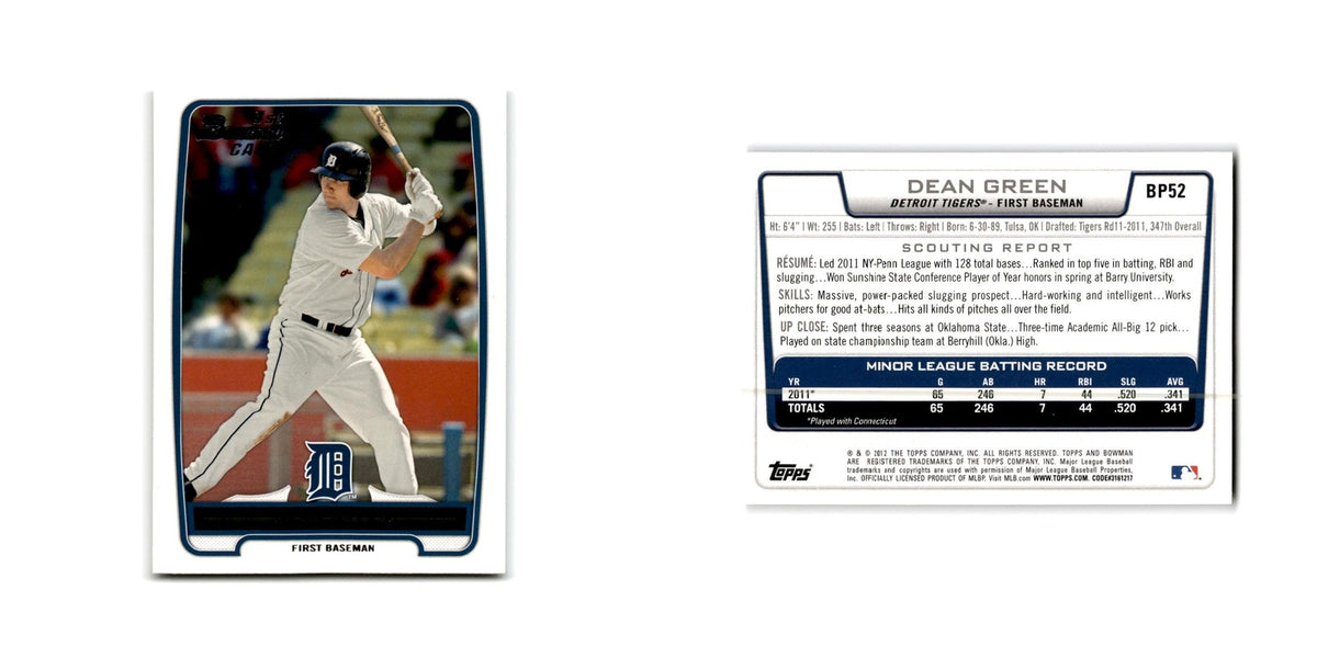 Dean Green 2012 Bowman Prospects #BP52 Detroit Tigers Baseball Card NM