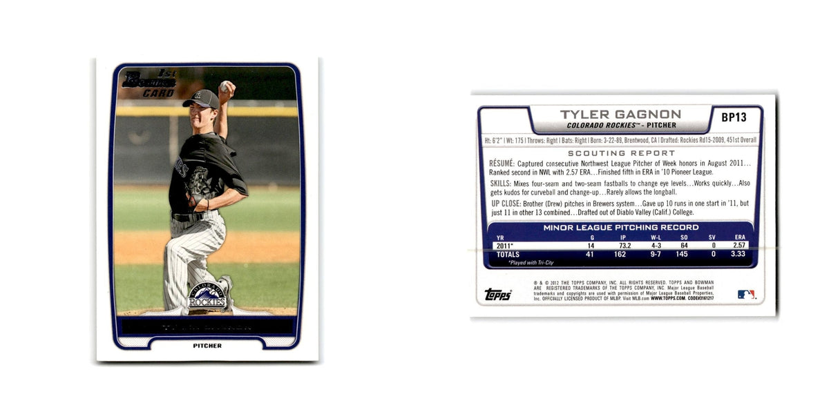 Tyler Gagnon 2012 Bowman Prospects #BP13 Colorado Rockies Baseball Card NM