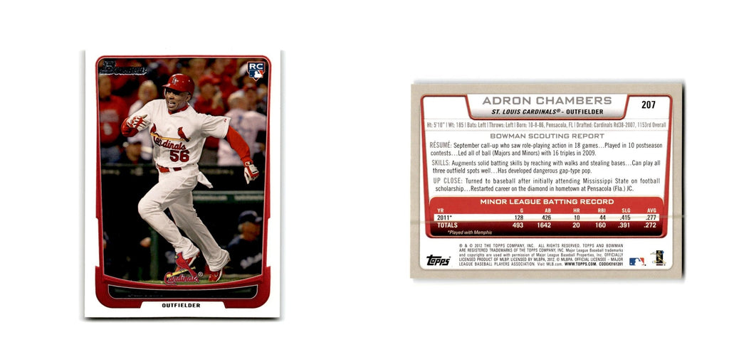 Adron Chambers Rookie 2012 Bowman #207 St. Louis Cardinals Baseball Card NM