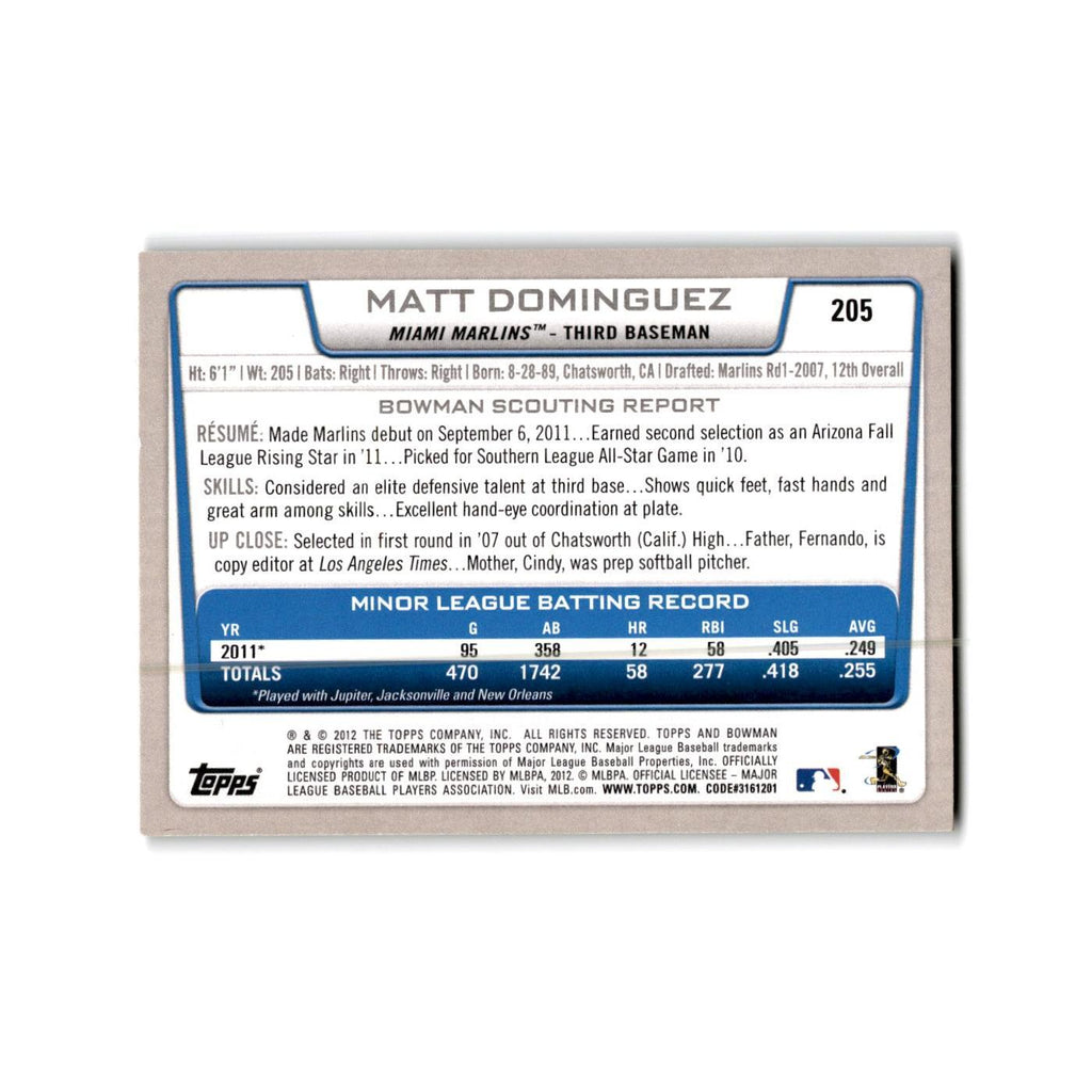 Matt Dominguez 2012 Bowman Gold #205 Miami Marlins Baseball Card NM