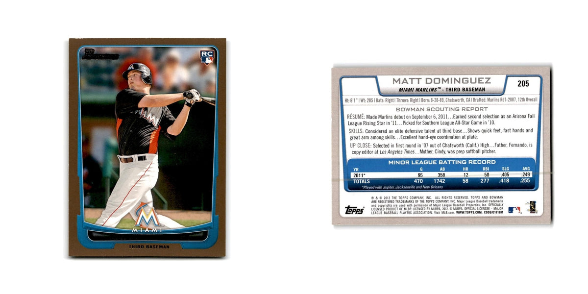 Matt Dominguez 2012 Bowman Gold #205 Miami Marlins Baseball Card NM