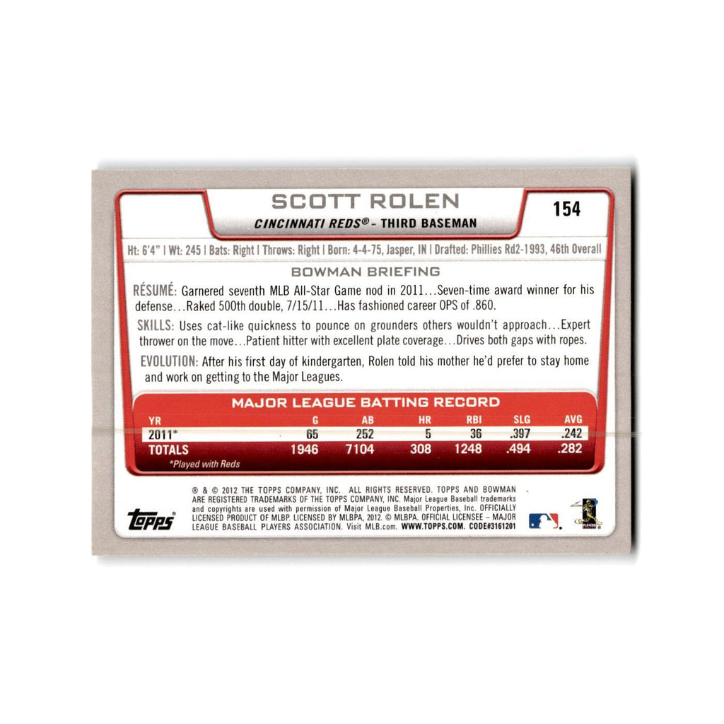Scott Rolen 2012 Bowman #154 Cincinnati Reds Baseball Card NM
