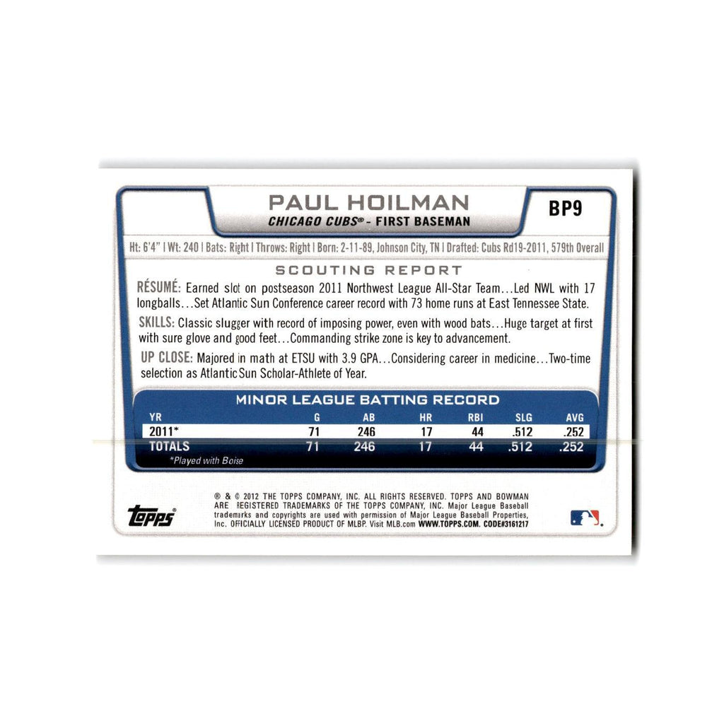 Paul Hoilman 2012 Bowman Prospects #BP9 Chicago Cubs Baseball Card NM