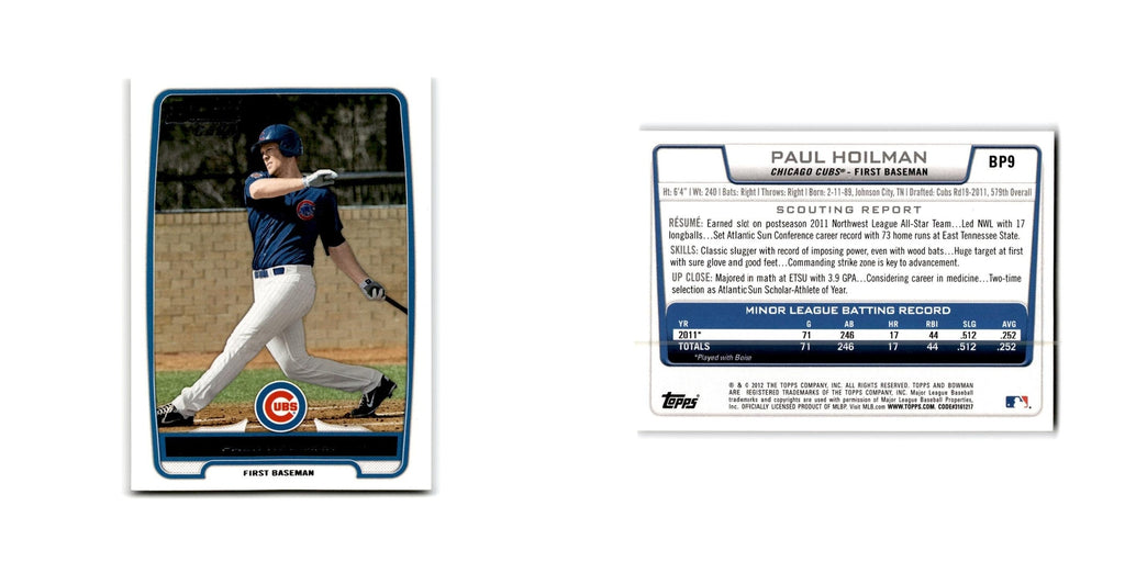 Paul Hoilman 2012 Bowman Prospects #BP9 Chicago Cubs Baseball Card NM