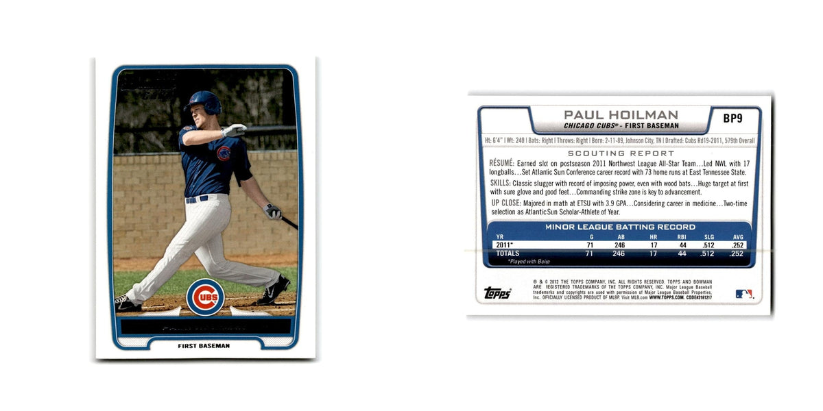 Paul Hoilman 2012 Bowman Prospects #BP9 Chicago Cubs Baseball Card NM