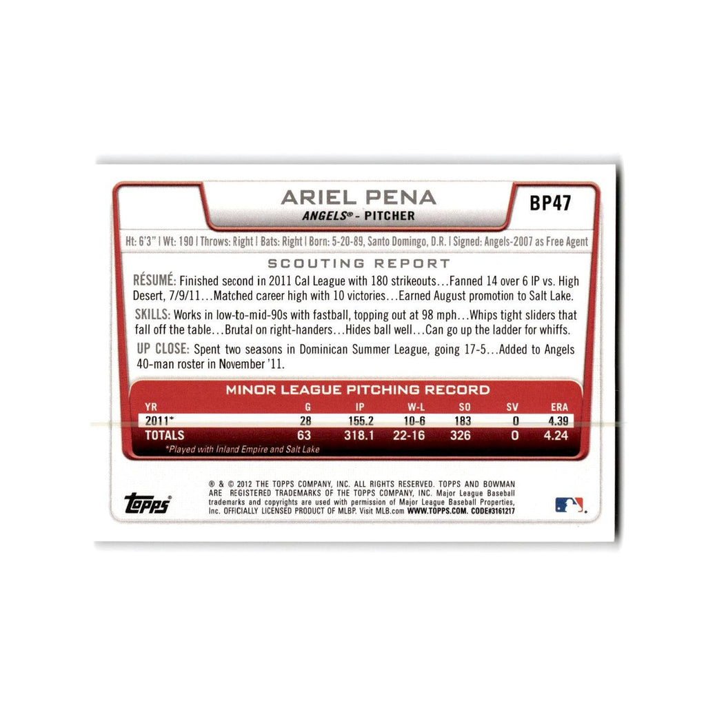 Ariel Pena 2012 Bowman Prospects #BP47 Los Angeles Angels Baseball Card NM