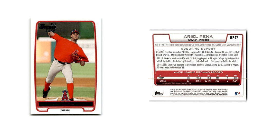 Ariel Pena 2012 Bowman Prospects #BP47 Los Angeles Angels Baseball Card NM