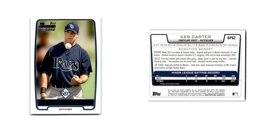 Kes Carter 2012 Bowman Prospects #BP62 Tampa Bay Rays Baseball Card NM