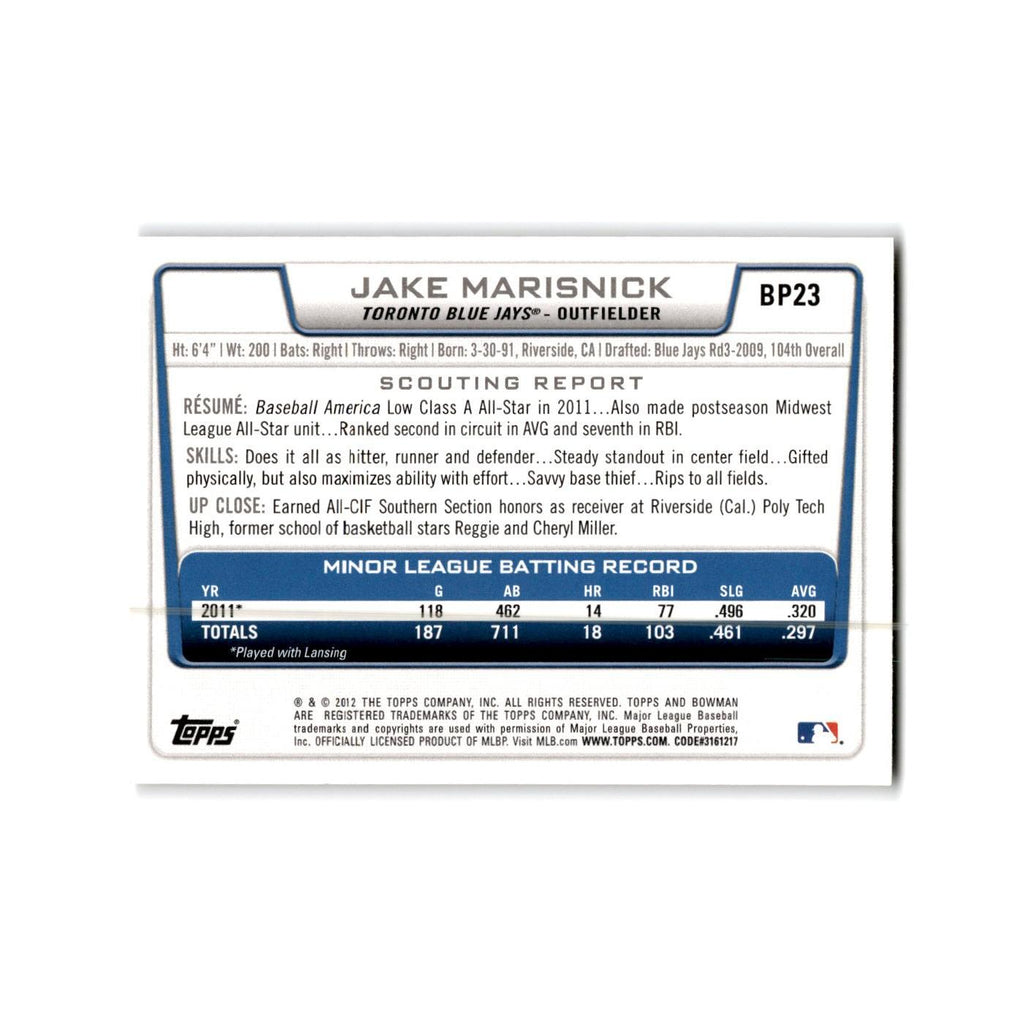Jake Marisnick 2012 Bowman Prospects #BP23 Toronto Blue Jays Baseball Card NM