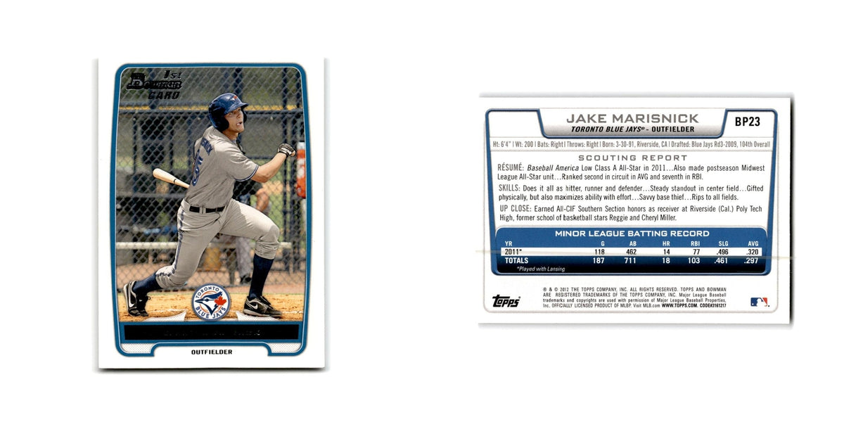 Jake Marisnick 2012 Bowman Prospects #BP23 Toronto Blue Jays Baseball Card NM