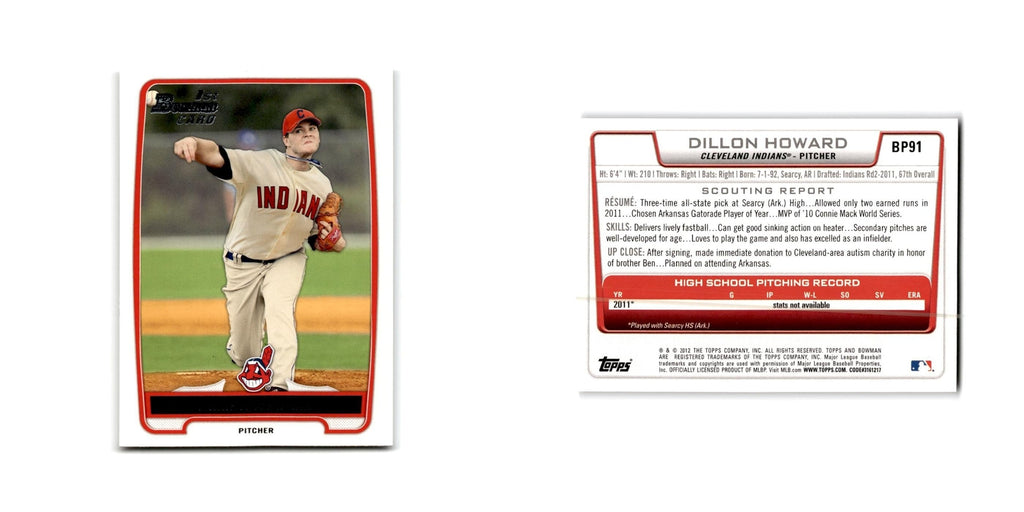 Dillon Howard 2012 Bowman Prospects #BP91 Cleveland Indians Baseball Card NM