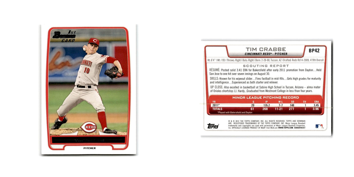 Tim Crabbe 2012 Bowman Prospects #BP42 Cincinnati Reds Baseball Card NM