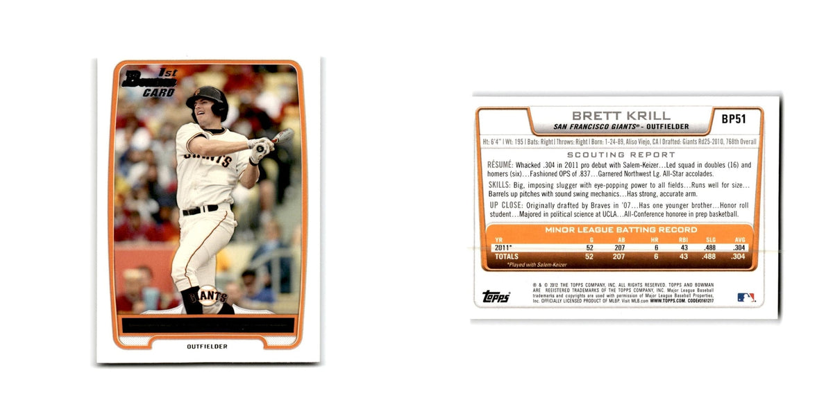 Brett Krill 2012 Bowman Prospects #BP51 San Francisco Giants Baseball Card NM