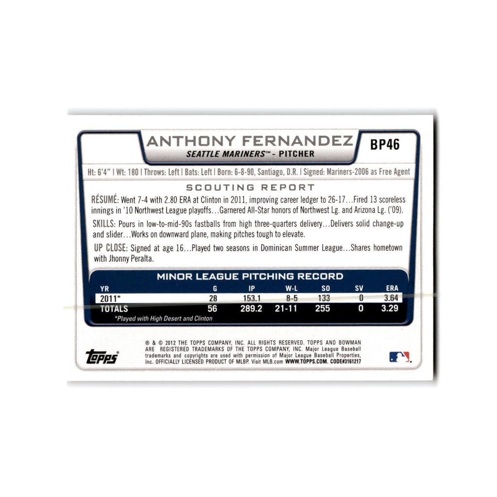 Anthony Fernandez 2012 Bowman Prospects #BP46 Seattle Mariners Baseball Card NM