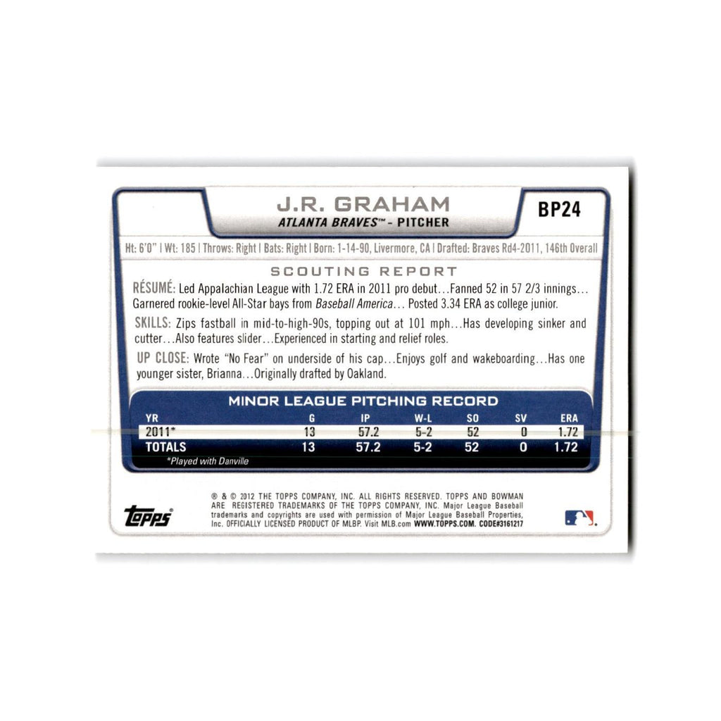 J.R. Graham 2012 Bowman Prospects #BP24 Atlanta Braves Baseball Card NM