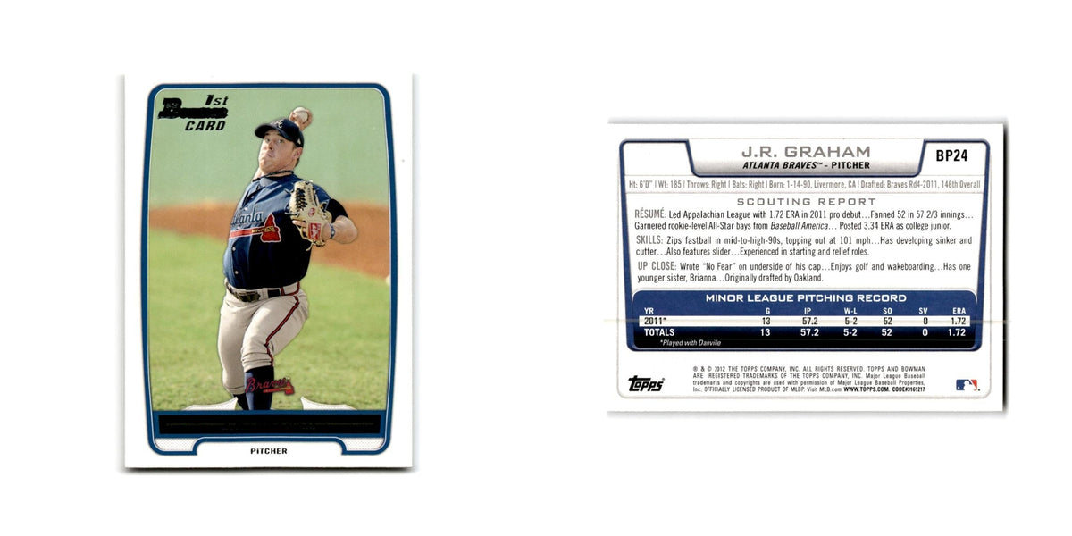 J.R. Graham 2012 Bowman Prospects #BP24 Atlanta Braves Baseball Card NM