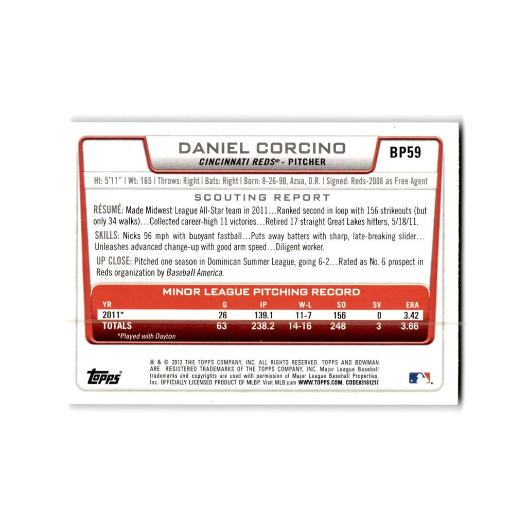 Daniel Corcino 2012 Bowman Prospects #BP59 Cincinnati Reds Baseball Card NM