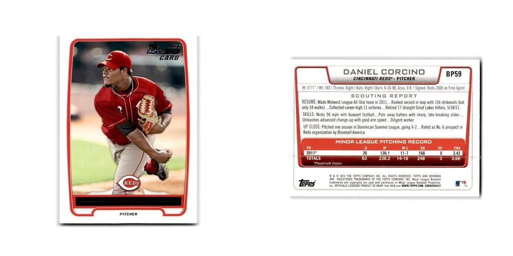 Daniel Corcino 2012 Bowman Prospects #BP59 Cincinnati Reds Baseball Card NM