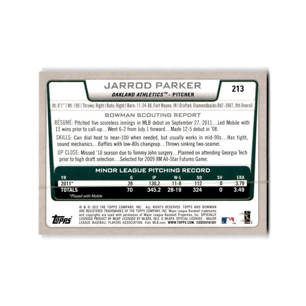 Jarrod Parker Rookie 2012 Bowman #213 Oakland Athletics Baseball Card NM