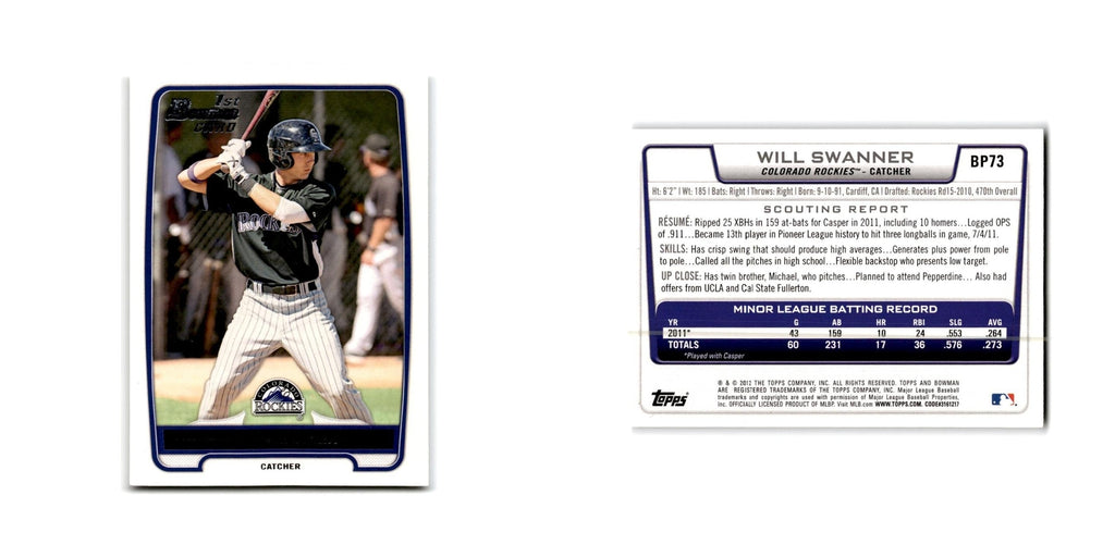 Will Swanner 2012 Bowman Prospects #BP73 Colorado Rockies Baseball Card NM