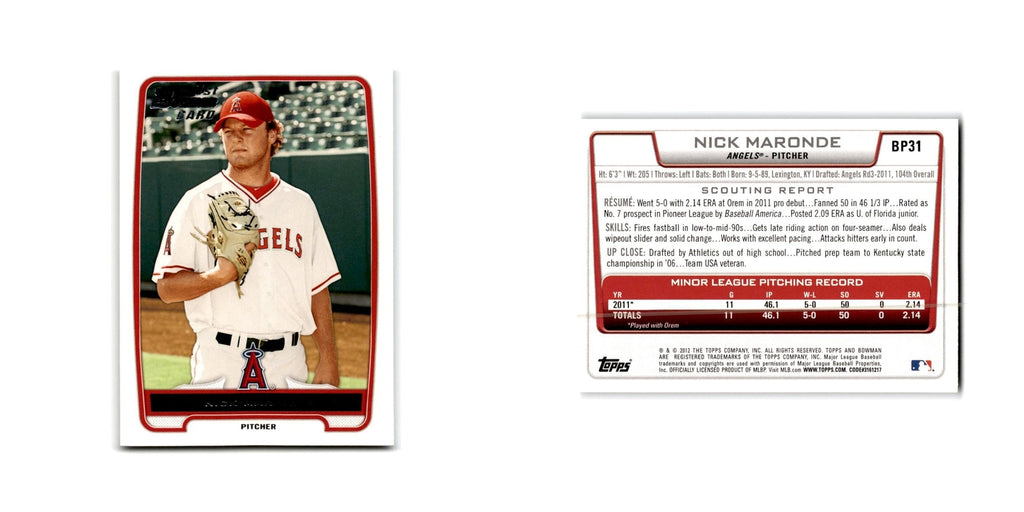 Nick Maronde 2012 Bowman Prospects #BP31 Los Angeles Angels Baseball Card NM