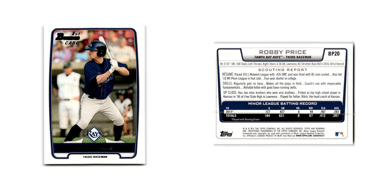 Robby Price 2012 Bowman Prospects #BP20 Tampa Bay Rays Baseball Card NM