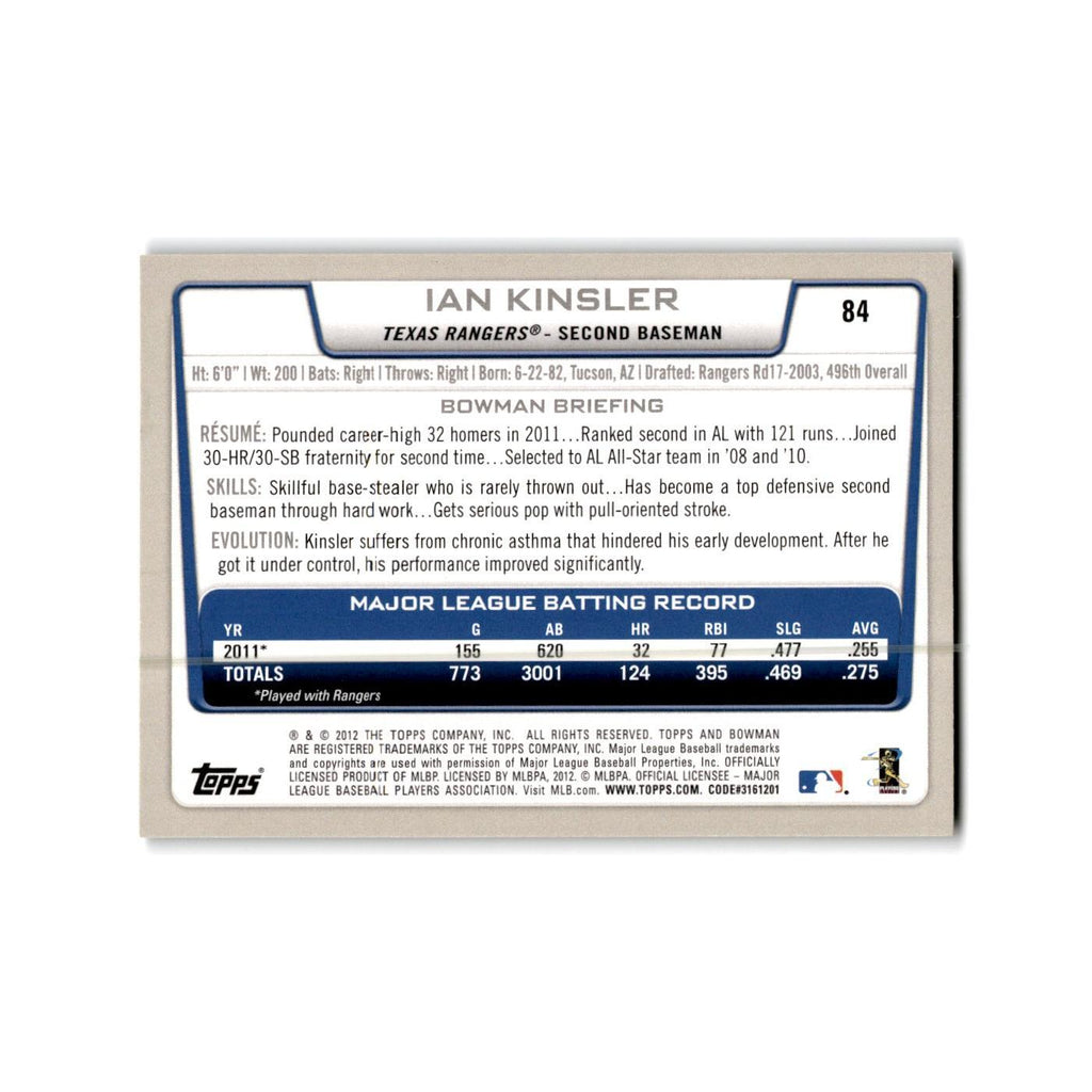 Ian Kinsler 2012 Bowman Gold #84 Texas Rangers Baseball Card NM