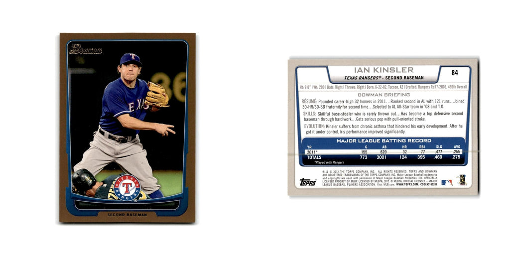 Ian Kinsler 2012 Bowman Gold #84 Texas Rangers Baseball Card NM