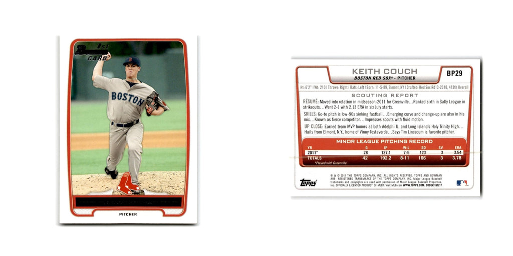 Keith Couch 2012 Bowman Prospects #BP29 Boston Red Sox Baseball Card NM