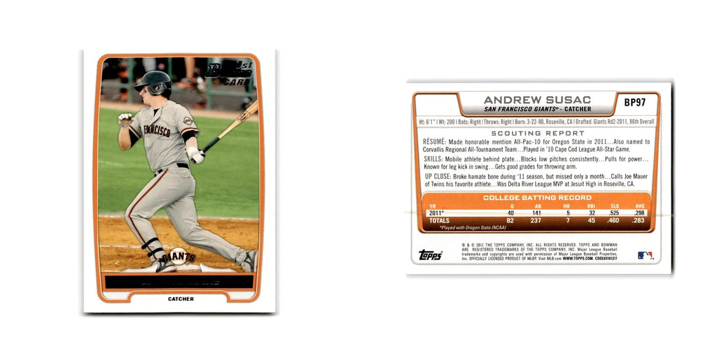 Andrew Susac 2012 Bowman Prospects #BP97 San Francisco Giants Baseball Card NM