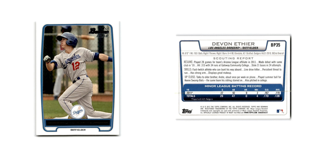 Devon Ethier 2012 Bowman Prospects #BP35 Los Angeles Dodgers Baseball Card NM