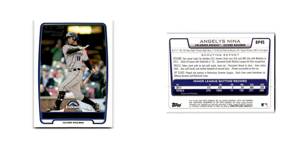 Angelys Nina 2012 Bowman Prospects #BP45 Colorado Rockies Baseball Card NM