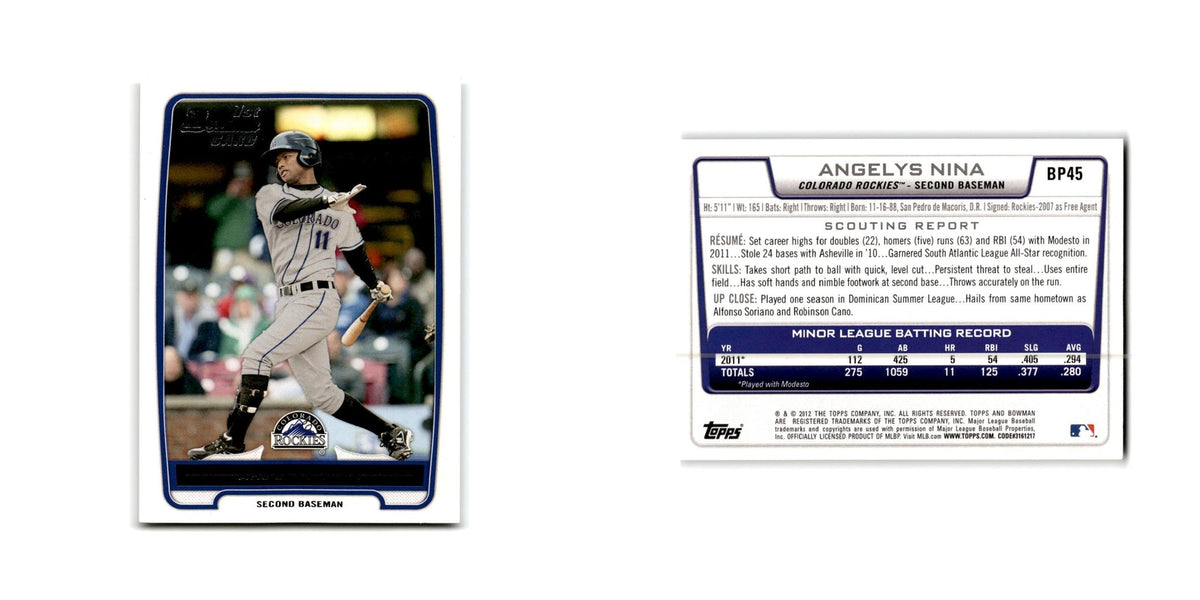 Angelys Nina 2012 Bowman Prospects #BP45 Colorado Rockies Baseball Card NM