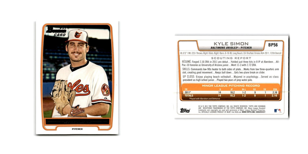 Kyle Simon 2012 Bowman Prospects #BP56 Baltimore Orioles Baseball Card NM