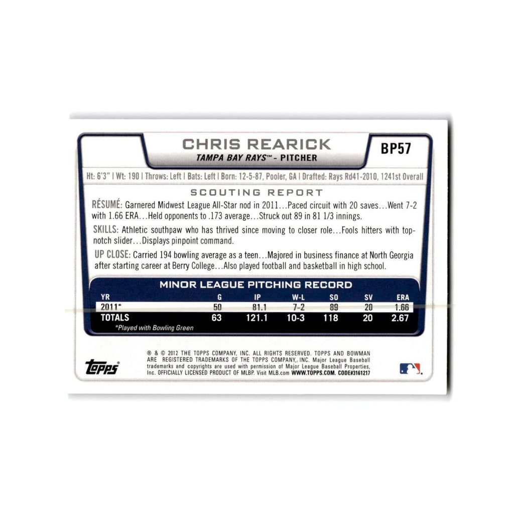 Chris Rearick 2012 Bowman Prospects #BP57 Tampa Bay Rays Baseball Card NM