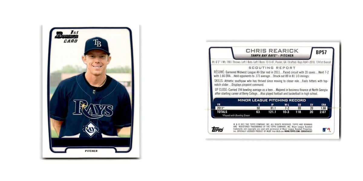 Chris Rearick 2012 Bowman Prospects #BP57 Tampa Bay Rays Baseball Card NM