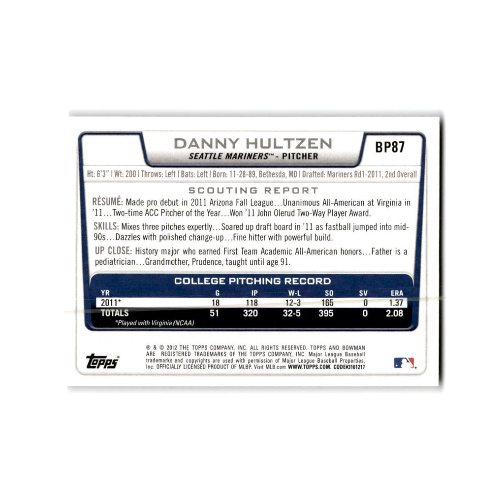 Danny Hultzen 2012 Bowman Prospects #BP87 Seattle Mariners Baseball Card NM