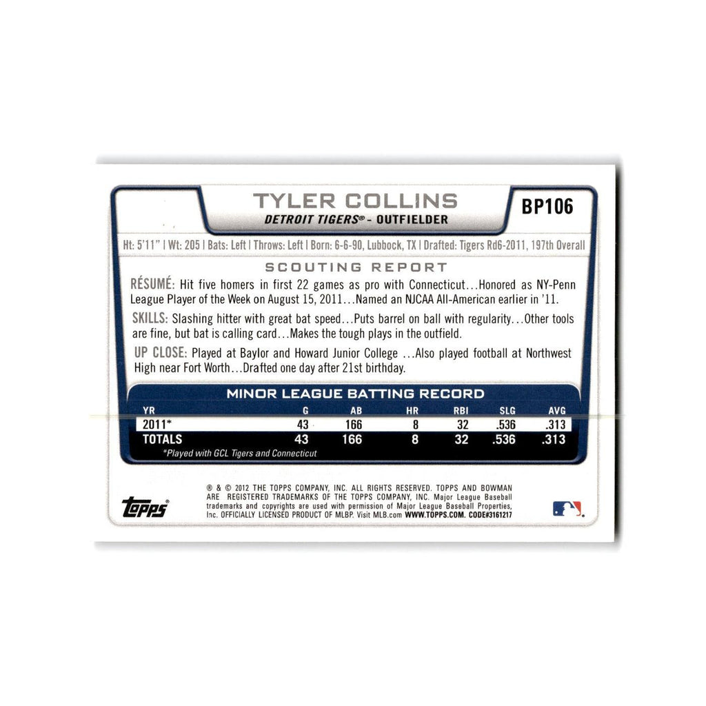Tyler Collins 2012 Bowman Prospects #BP106 Detroit Tigers Baseball Card NM