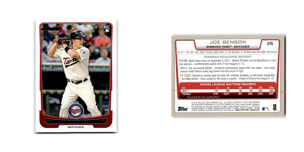 Joe Benson Rookie 2012 Bowman #215 Minnesota Twins Baseball Card NM