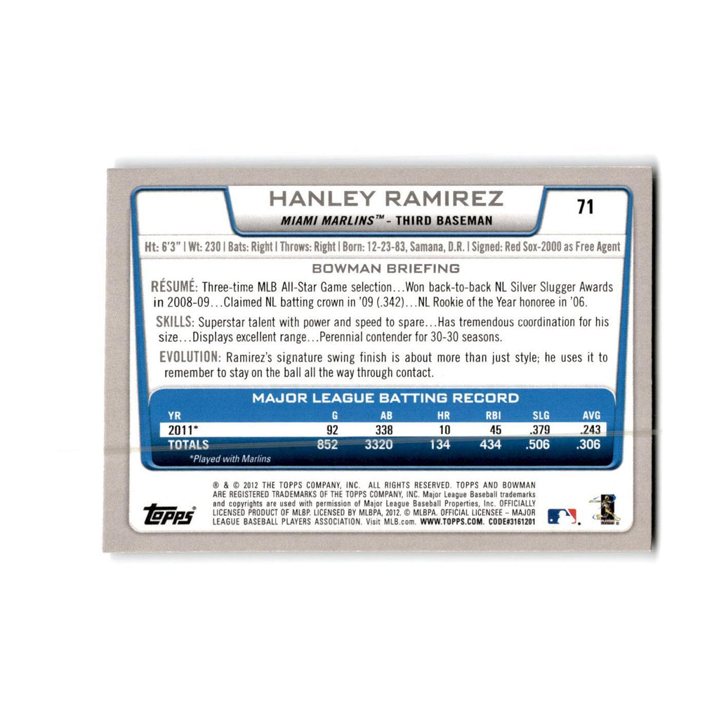 Hanley Ramirez 2012 Bowman #71 Miami Marlins Baseball Card NM
