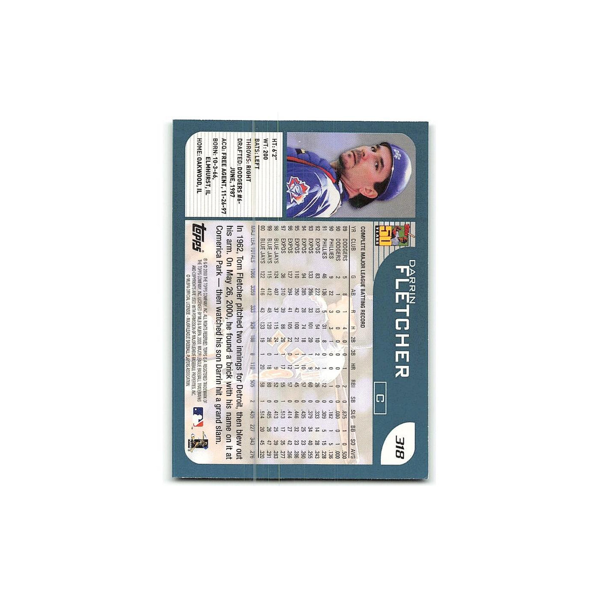 Darrin Fletcher 2001 Topps #318 Toronto Blue Jays Baseball Card NM