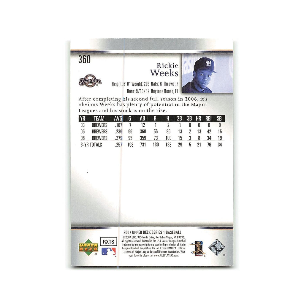 Rickie Weeks 2007 Upper Deck #360 Milwaukee Brewers Baseball Card NM