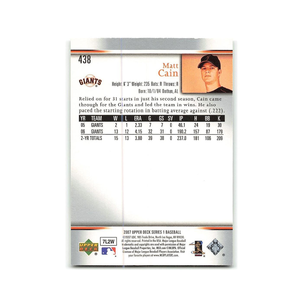 Matt Cain 2007 Upper Deck #438 San Francisco Giants Baseball Card NM