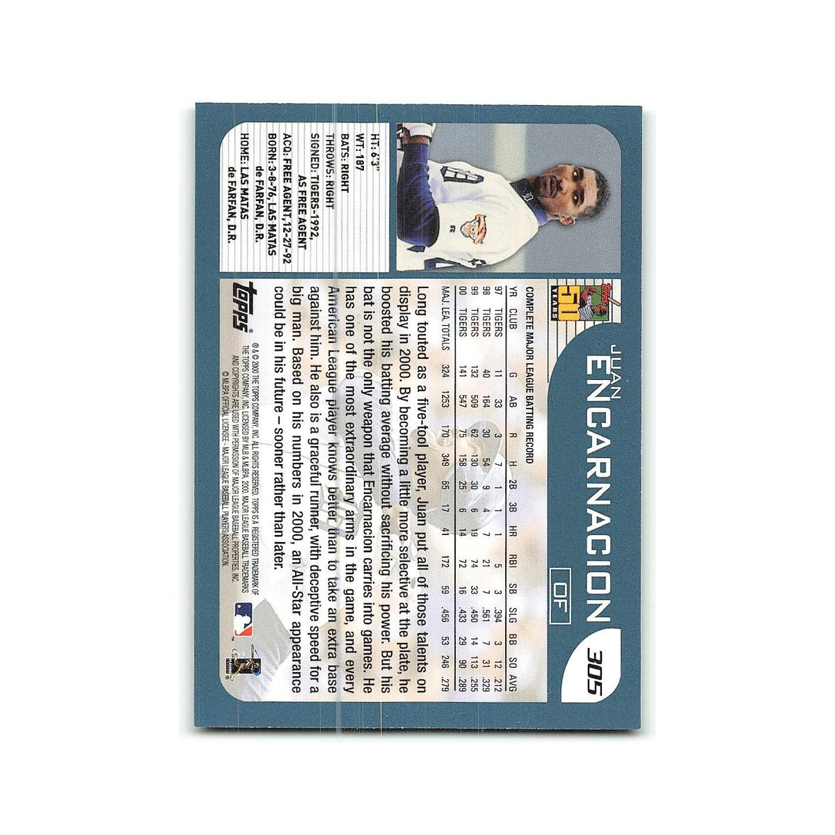 Juan Encarnacion 2001 Topps #305 Detroit Tigers Baseball Card NM